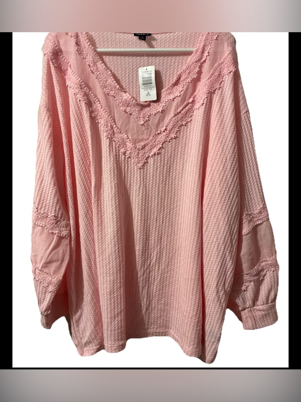 torrid Blush Pink Lace-Trim Waffle V-Neck Tunic